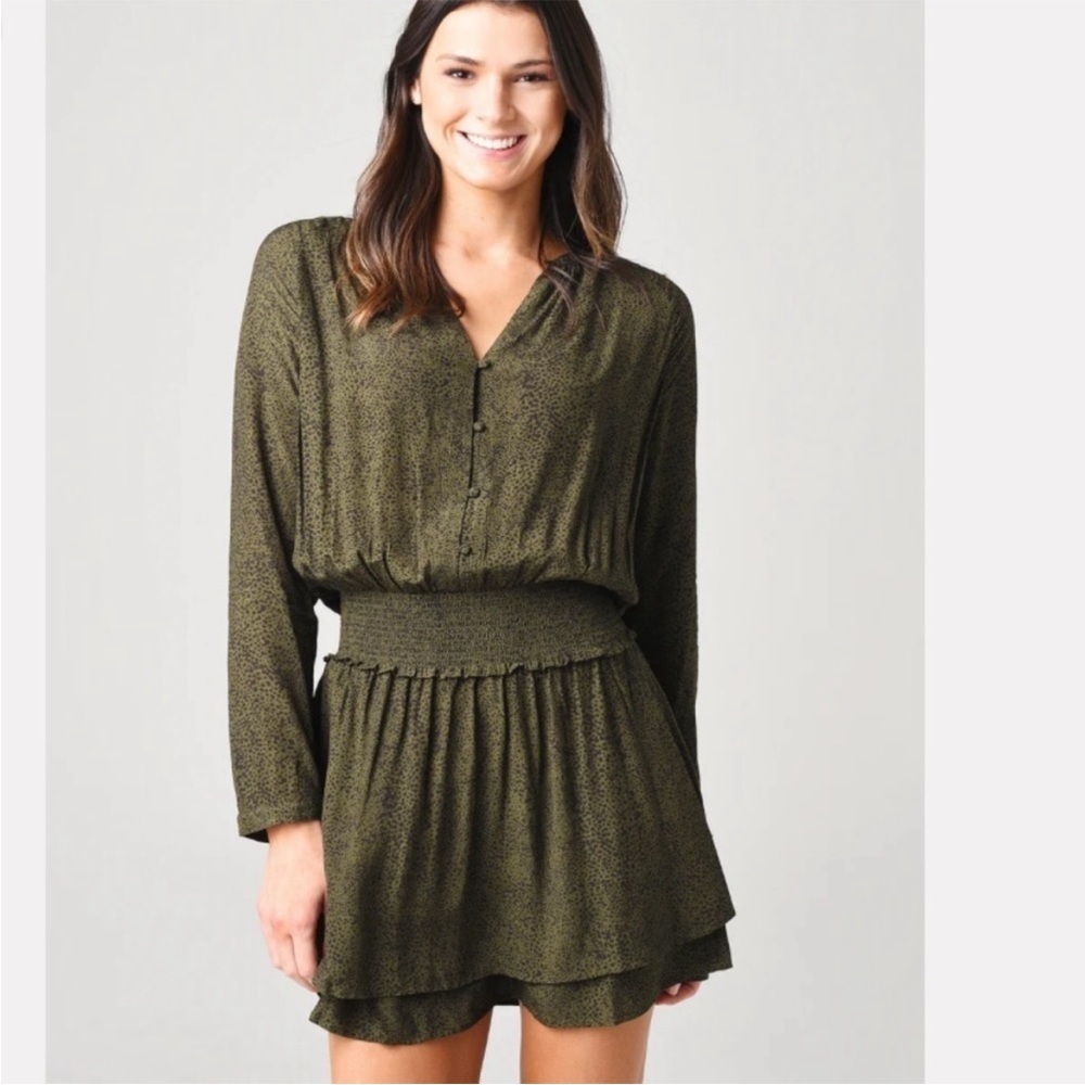 Rails Jasmine Speckled Tiered Mini Dress‎ Olive Green Medium